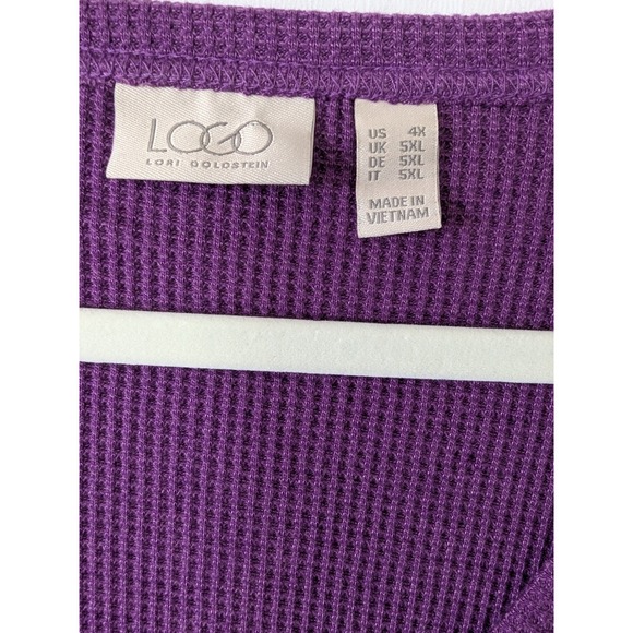 LOGO Lori Goldstein Purple Mixed Media Waffle Knit Henley Tunic Top 4X Pockets - Picture 4 of 9